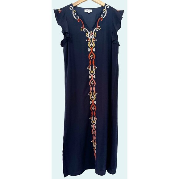 THML Embroidered Boho Flutter Sleeve Maxi Dress Navy Size Small - Picture 1 of 7